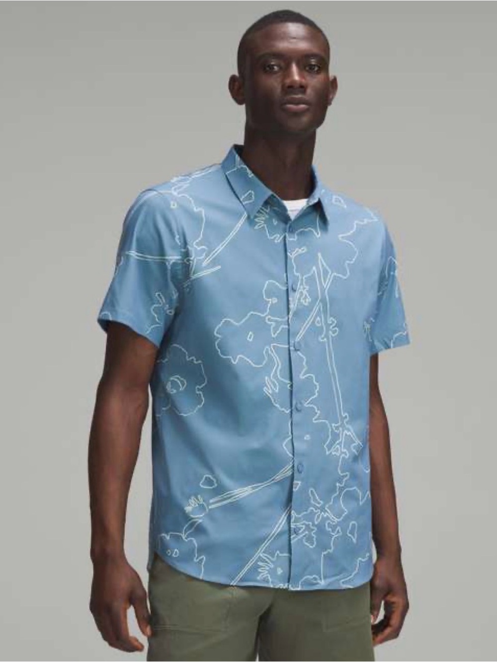 lululemon athletica Blue Short-Sleeve Floral Button-Down Shirt